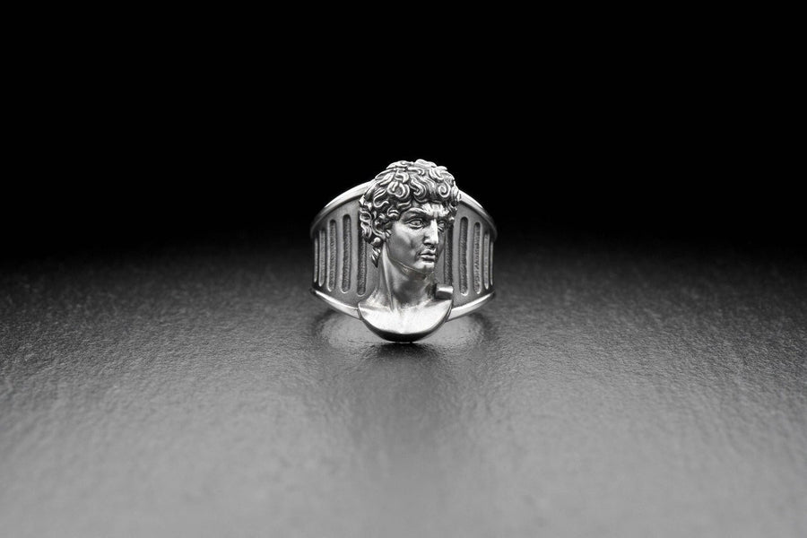 Introducing our stunning Sterling Silver Ring featuring the Head of David, inspired by Michelangelo's iconic sculpture. (etsy image id: 4919259020)