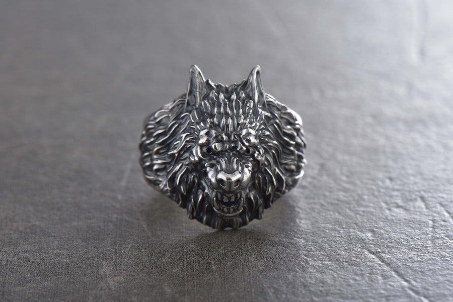 Sterling Silver Werewolf Ring: Gothic Fantasy Wolf Jewelry