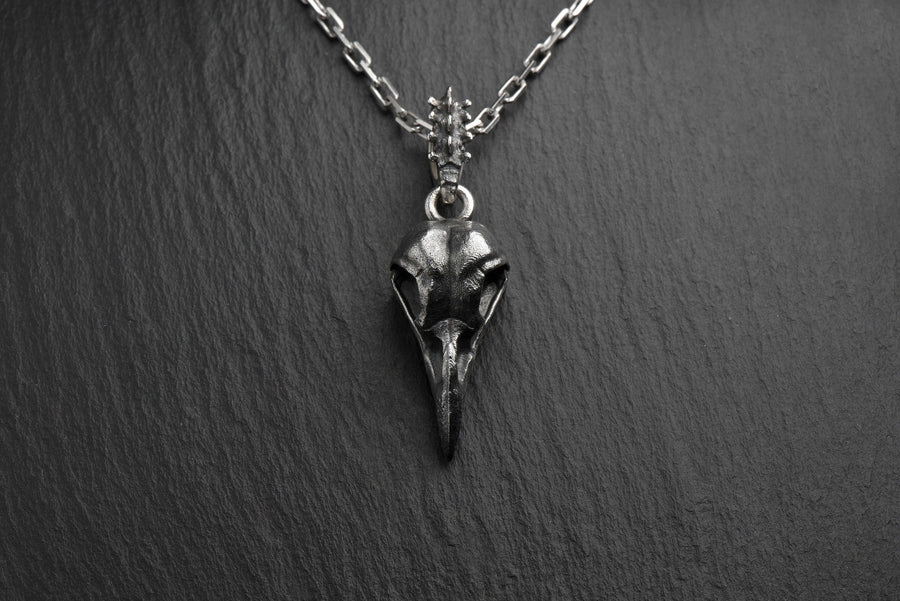 Oxidized Sterling Silver Crow Skull Pendant - Gothic Halloween Jewelry (etsy image id: 7305567905)