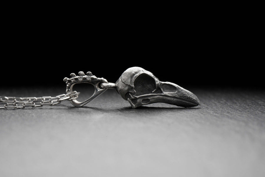 Oxidized Sterling Silver Crow Skull Pendant - Gothic Halloween Jewelry (etsy image id: 7305567905)