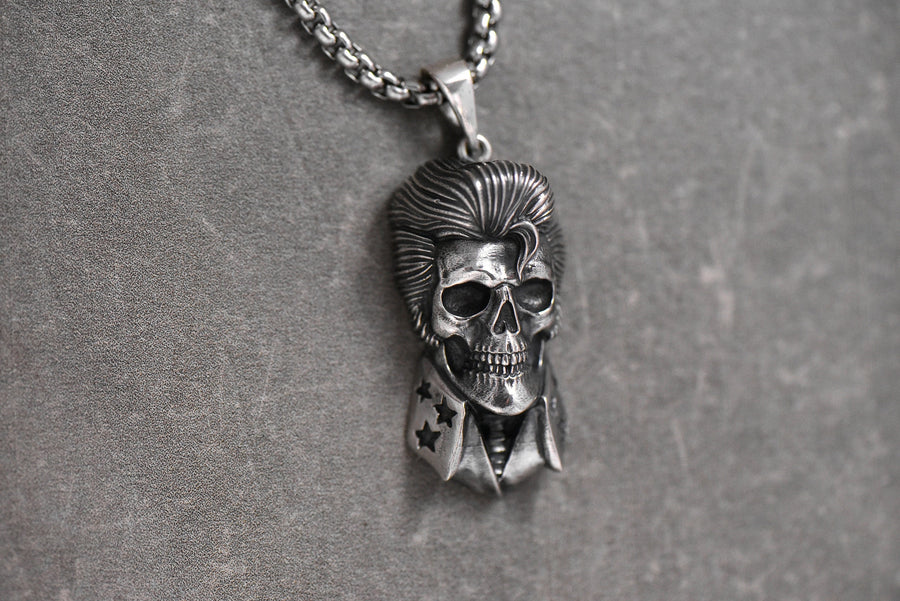 Elvis Presley Skull Sterling Silver Pendant - Halloween Jewelry (etsy image id: 4992489759)