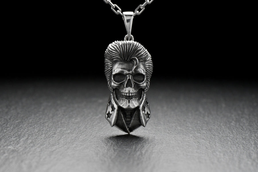Elvis Presley Skull Sterling Silver Pendant - Halloween Jewelry (etsy image id: 4992489759)
