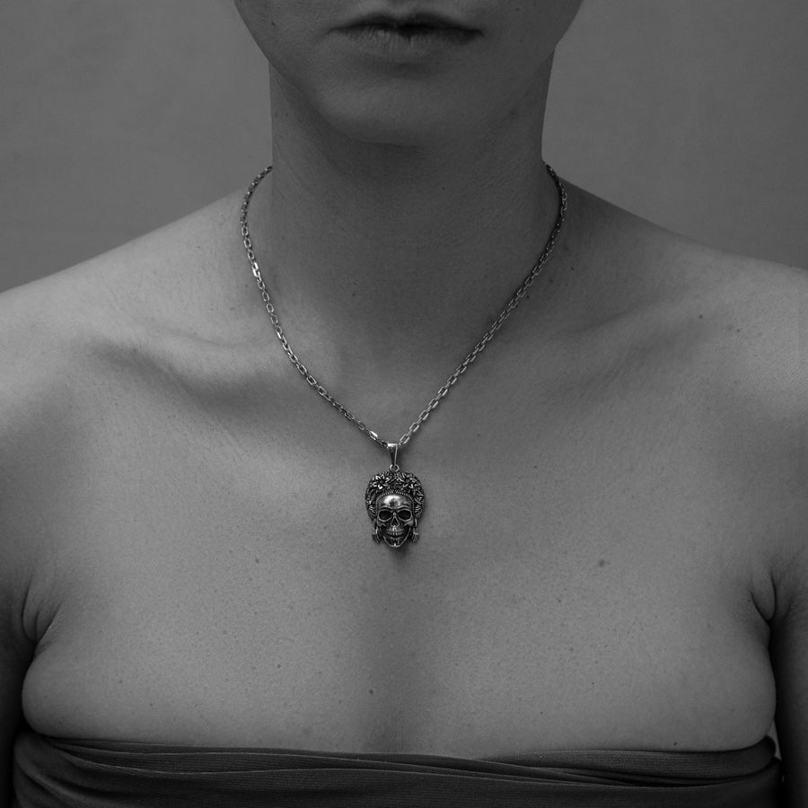 Sterling Silver Frida Kahlo Skull Pendant: Art Lover Necklace (etsy image id: 4954102698)