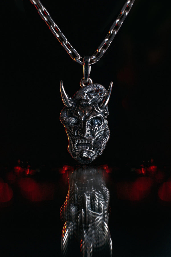Sterling Silver Oni Mask Pendant, Handmade Asia Jewelry (etsy image id: 5088419480)