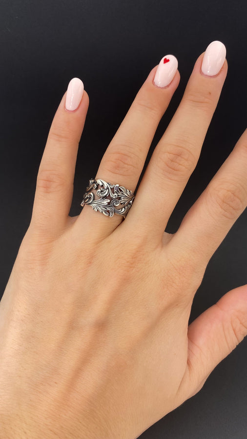 Patterned Sterling Silver Statement Ring: Handmade Art Lover Jewelry (etsy image id: 5092568595)