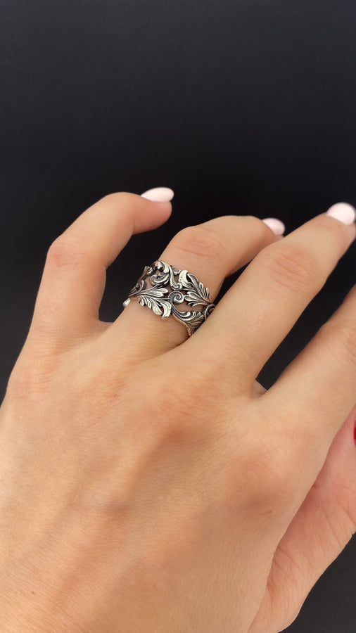 Patterned Sterling Silver Statement Ring: Handmade Art Lover Jewelry (etsy image id: 5092568595)