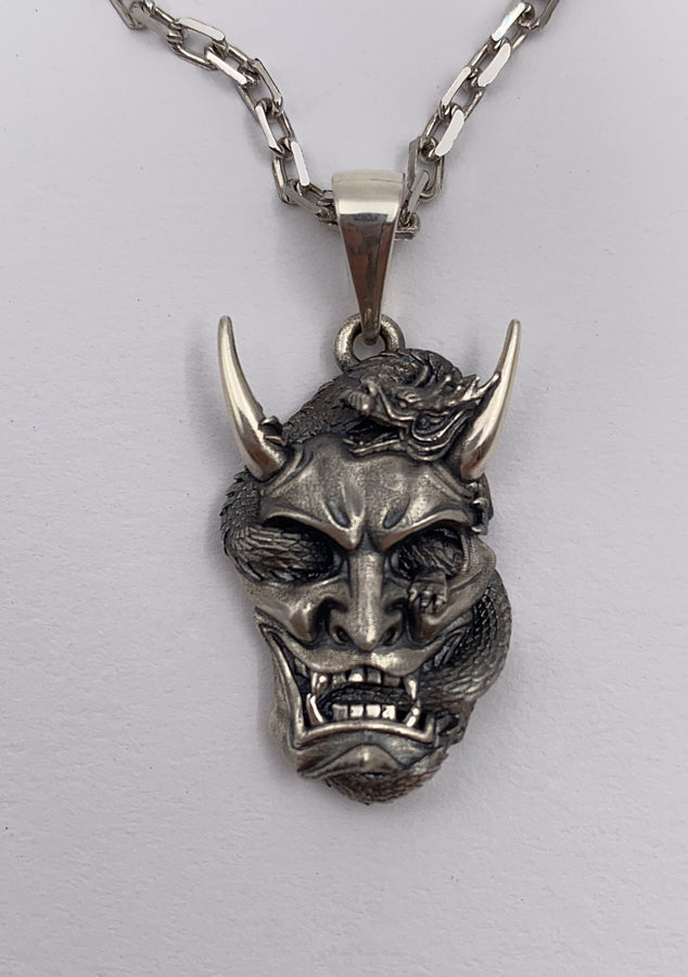 Sterling Silver Oni Mask Pendant, Handmade Asia Jewelry (etsy image id: 5088419480)