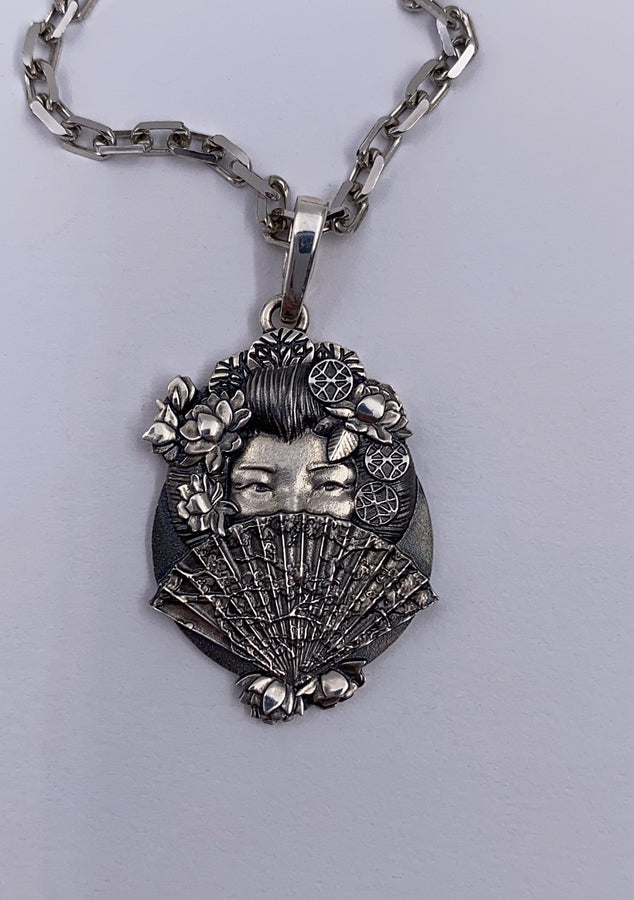 Sterling Silver Geisha Pendant: Handmade Japan Necklace (etsy image id: 5581135653)