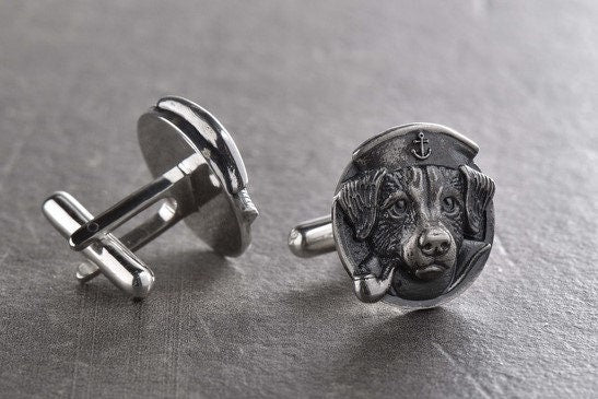 Sterling Silver Sailor Puppy Cufflinks, Dog Cufflinks, Silver Dog Jewelry, Gift for a Sailor, Gift for a Man, Puppy Cufflinks, Silver Gift (etsy image id: 5841007198)