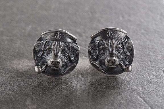 Sterling Silver Sailor Puppy Cufflinks, Dog Cufflinks, Silver Dog Jewelry, Gift for a Sailor, Gift for a Man, Puppy Cufflinks, Silver Gift (etsy image id: 5841007198)