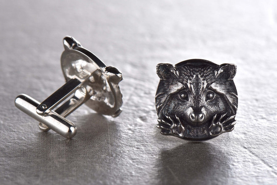 Sterling Silver Raccoon Cufflinks, Handmade Animal Jewelry (etsy image id: 7209221020)
