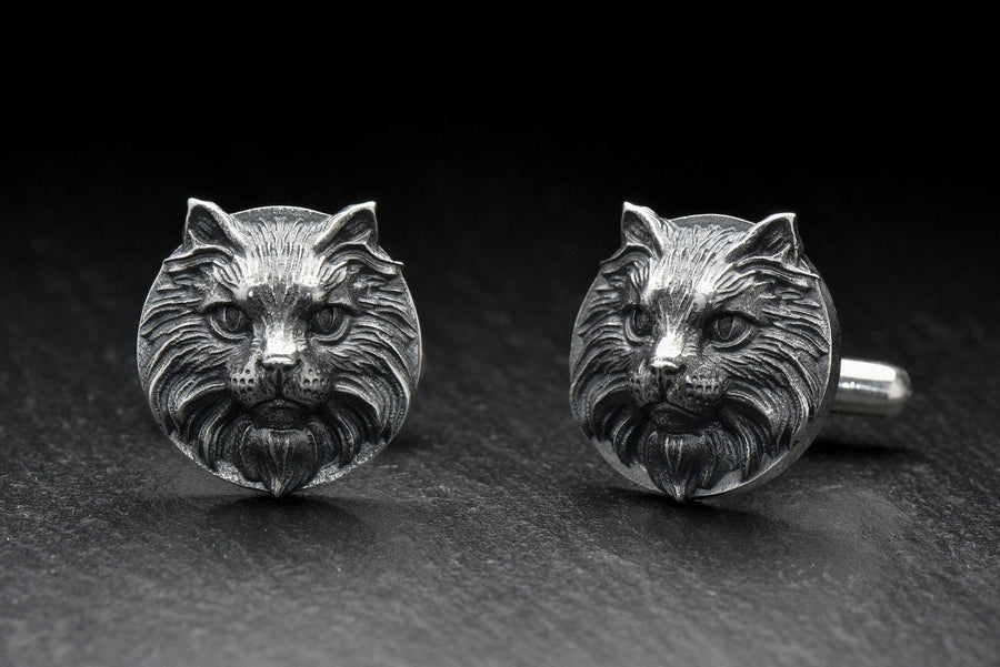Sterling  Silver Maine Coon Cufflinks, Handmade Pet Cufflinks, Pet Jewelry, Cat Cufflinks, Gift For Him, Cat Jewelry, Men Silver Jewelry (etsy image id: 7759115164)