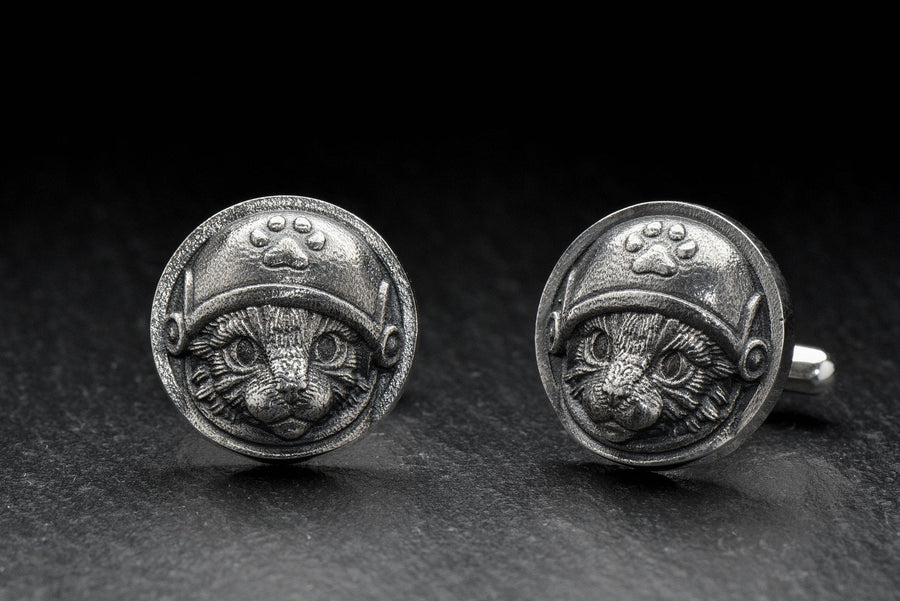 Sterling Silver Astronaut Cat Cufflinks, Cosmos Animal Jewelry, Polished Oxidized Finish (etsy image id: 7807065763)