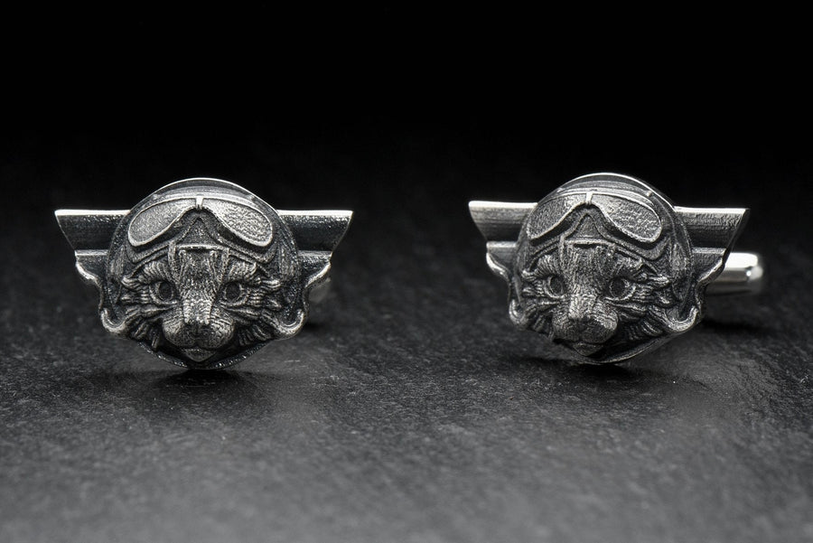 Aviator Cat Silver Cufflinks – Avant Garde Sterling Silver Cat Pilot Accessories | Unique Gift for Men and Cat Lovers (etsy image id: 7408737717)