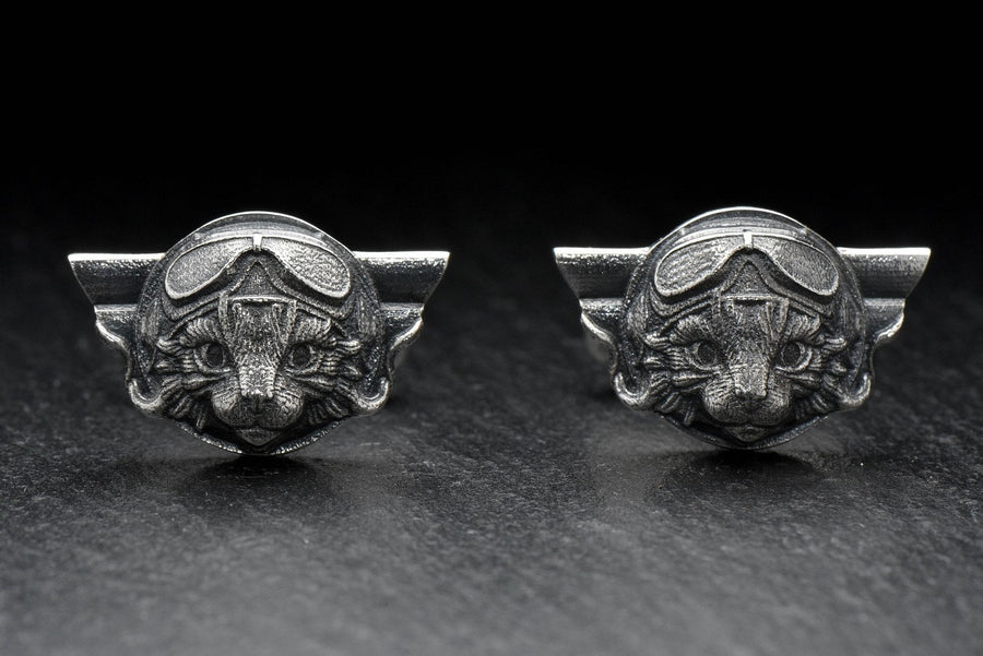 Aviator Cat Silver Cufflinks – Avant Garde Sterling Silver Cat Pilot Accessories | Unique Gift for Men and Cat Lovers (etsy image id: 7408737717)