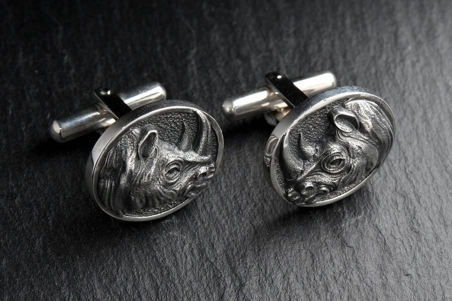Sterling Silver Rhino Cufflinks, Animal Jewelry Gift (etsy image id: 7349262118)