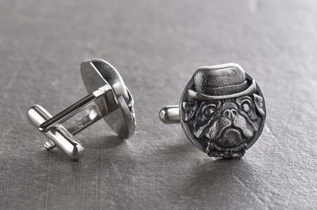 Sterling Silver Pug Cufflinks, Polished Oxidized Dog Jewelry (17mm) (etsy image id: 5221979523)