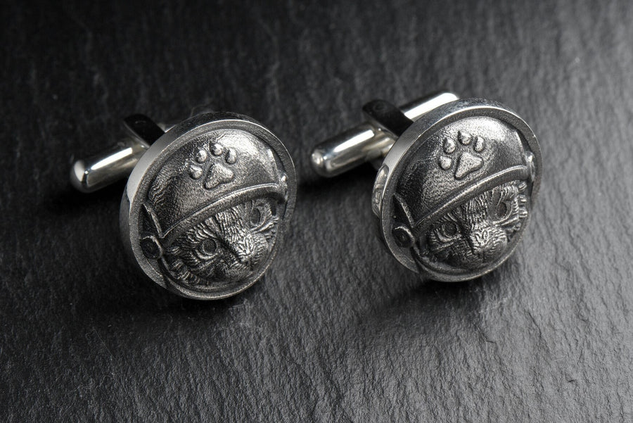 Sterling Silver Astronaut Cat Cufflinks, Cosmos Animal Jewelry, Polished Oxidized Finish (etsy image id: 7807065763)