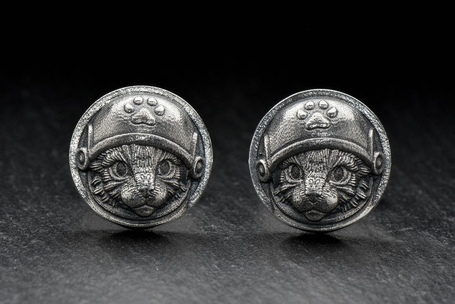 Sterling Silver Astronaut Cat Cufflinks, Cosmos Animal Jewelry, Polished Oxidized Finish (etsy image id: 7807065763)