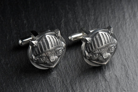 Sterling Silver Knight Cat Cufflinks, Medieval Pet Jewelry, Oxidized Finish (etsy image id: 5222668019)
