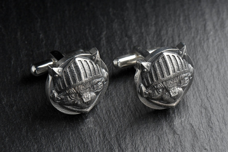 Sterling Silver Knight Cat Cufflinks, Medieval Pet Jewelry, Oxidized Finish (etsy image id: 5889101873)