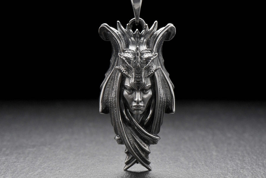 Sterling Silver Lady Dragon Pendant: Fantasy Necklace (etsy image id: 4413374709)