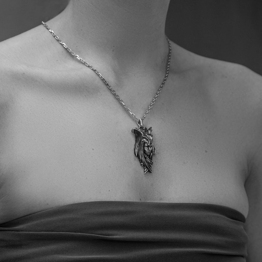 Sterling Silver Lady Dragon Pendant: Fantasy Necklace (etsy image id: 4413374709)