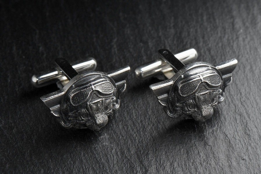 Aviator Cat Silver Cufflinks – Avant Garde Sterling Silver Cat Pilot Accessories | Unique Gift for Men and Cat Lovers (etsy image id: 7408737717)