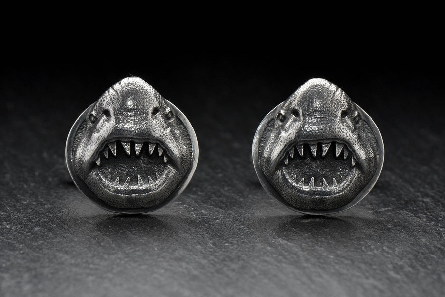 Sterling Silver Shark Cufflinks, Nautical Animal Jewelry, Polished Oxidized Finish (etsy image id: 4826995697)