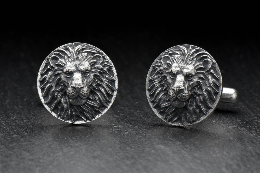 Sterling Silver Lion Cufflinks: Oxidized 925 Silver Animal Jewelry (etsy image id: 7352855294)