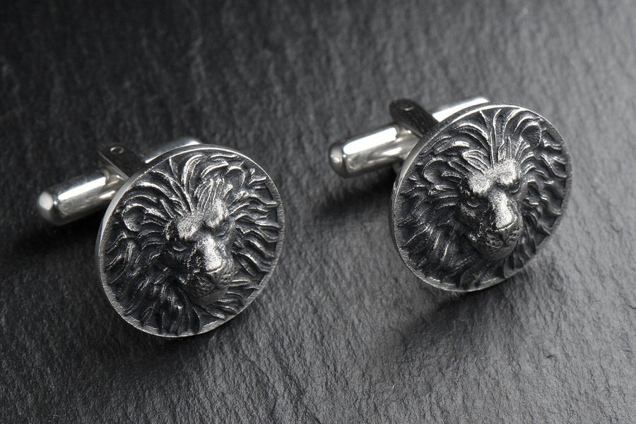 Sterling Silver Lion Cufflinks: Oxidized 925 Silver Animal Jewelry (etsy image id: 7352855294)
