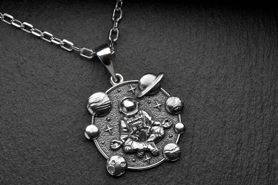Sterling Silver Meditating Astronaut Pendant: Handmade Space Jewelry (etsy image id: 5228529533)