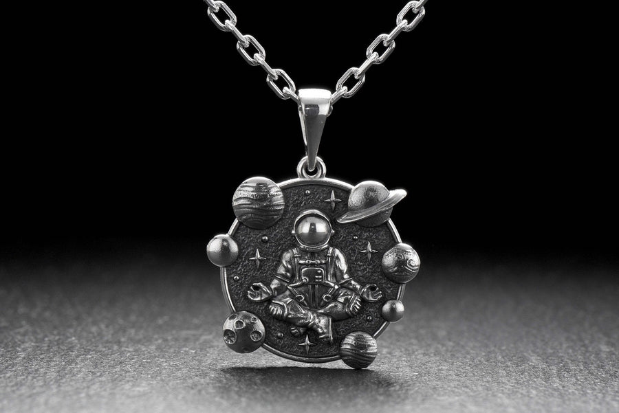 Sterling Silver Meditating Astronaut Pendant: Handmade Space Jewelry (etsy image id: 5228529533)