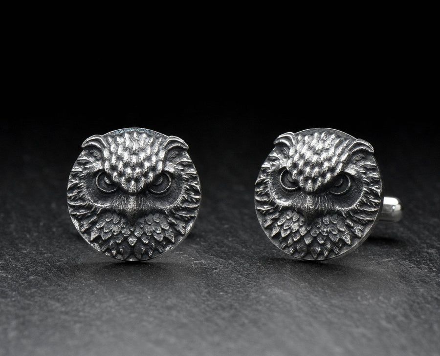 Oxidized Sterling Silver Owl Cufflinks: Animal Jewelry Gift (etsy image id: 7235945981)