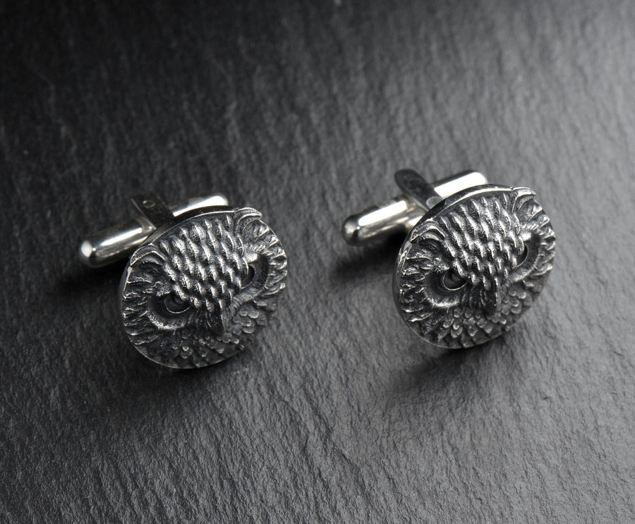 Oxidized Sterling Silver Owl Cufflinks: Animal Jewelry Gift (etsy image id: 7235945981)