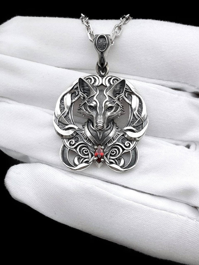 Gothic Fox Pendant Silver – Sterling Silver Fox Necklace with Red Gem | Mystical Totem Jewelry for Men and Women (etsy image id: 5379648110)