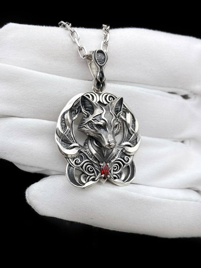 Gothic Fox Pendant Silver – Sterling Silver Fox Necklace with Red Gem | Mystical Totem Jewelry for Men and Women (etsy image id: 5379648110)