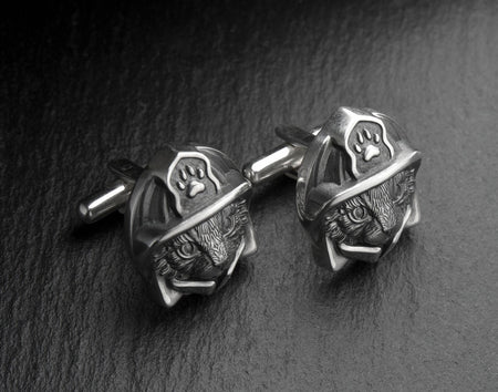 Sterling Silver Cat Fireman Cufflinks, Animal Jewelry, Heroic Feline Design (etsy image id: 5475629316)