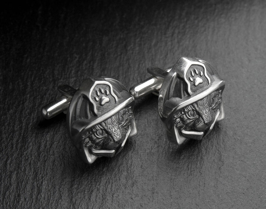 Sterling Silver Cat Fireman Cufflinks, Animal Jewelry, Heroic Feline Design (etsy image id: 7807057361)