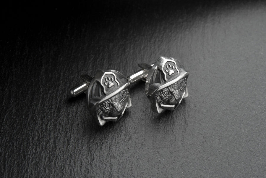 Sterling Silver Cat Fireman Cufflinks, Animal Jewelry, Heroic Feline Design (etsy image id: 7807057361)