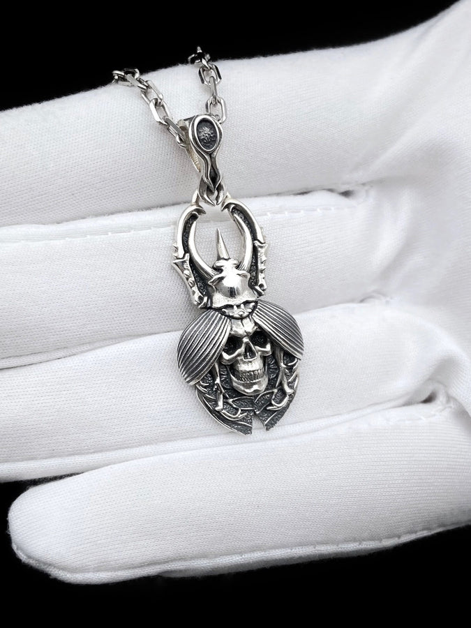 Sterling Silver Skull Beetle Mask Pendant: Oxidized Handmade Jewelry (etsy image id: 7417695935)