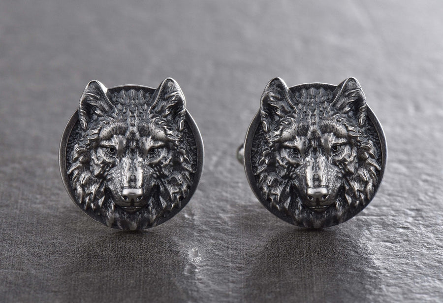 Sterling Silver Wolf Cufflinks: Handmade Rustic Animal Jewelry (etsy image id: 5889096399)