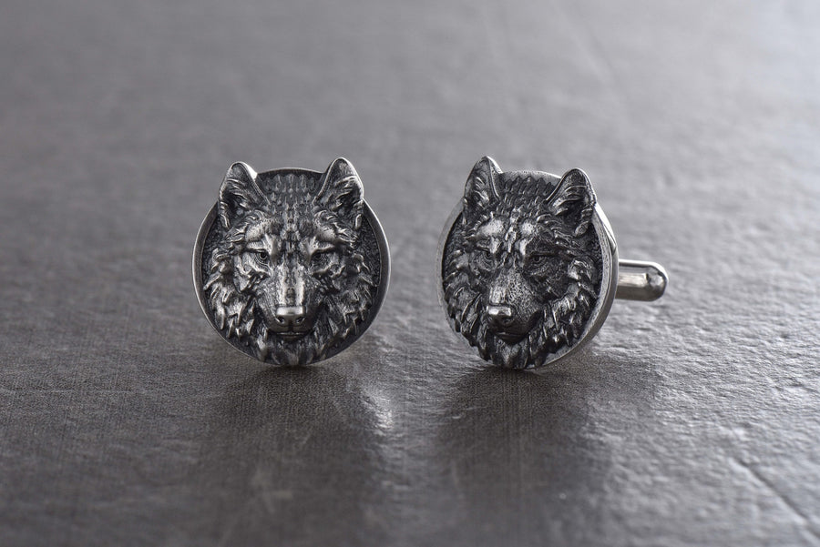 Sterling Silver Wolf Cufflinks: Handmade Rustic Animal Jewelry (etsy image id: 5889096399)