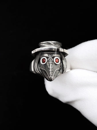 Sterling Silver Plague Doctor Ring: Gothic Mystical Jewelry