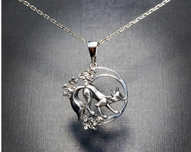 Sterling Silver Fox Necklace: Flower Art Animal Pendant (etsy image id: 5531050021)