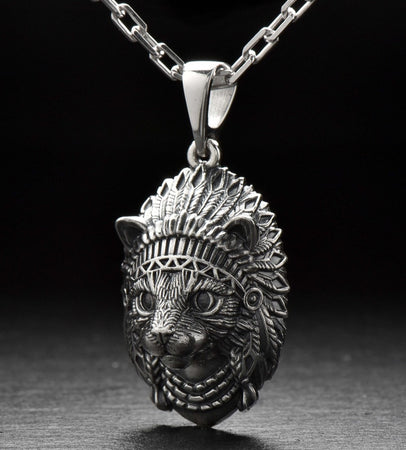 Sterling Silver Indian Chief Cat Pendant, Cat Lover Gift, Animal Jewelry, Handmade Animal Necklace, Cat Pendant, Animal Lover Jewelry (etsy image id: 5482949080)