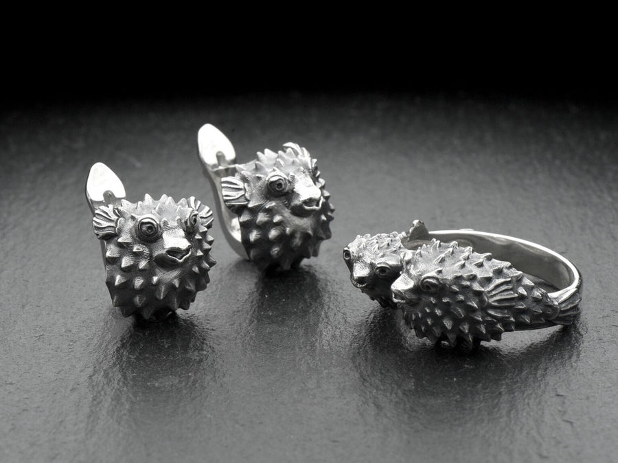Sterling Silver Puffer Fish Earrings: Handmade Sea Jewelry (etsy image id: 5531076529)
