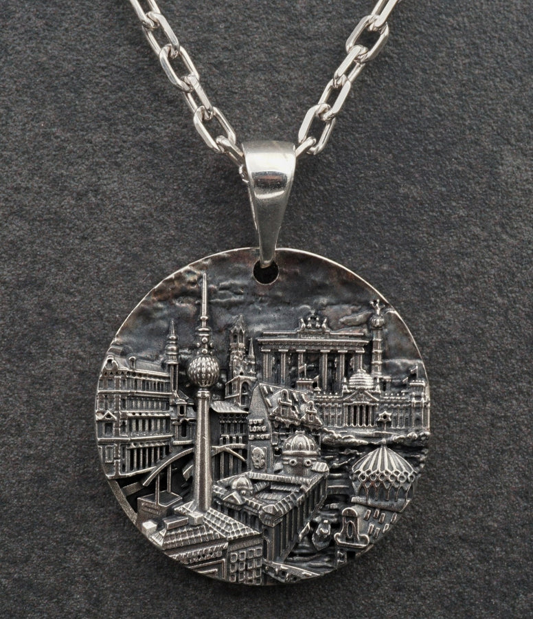 Berlin pendant	Berlin necklace	silver berlin	German pendant	Cityscape pendant	German souvenir	unisex pendant	traveler jewelry	Berlin skyline	Reichstag pendant	berlin	germany	Deutschland (etsy image id: 7085899275)