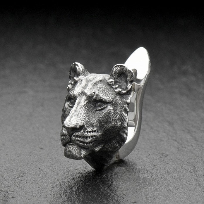 Lioness Earrings – Sterling Silver Gothic Wildlife Leverbacks | Feline Totem Jewelry (etsy image id: 7350766500)