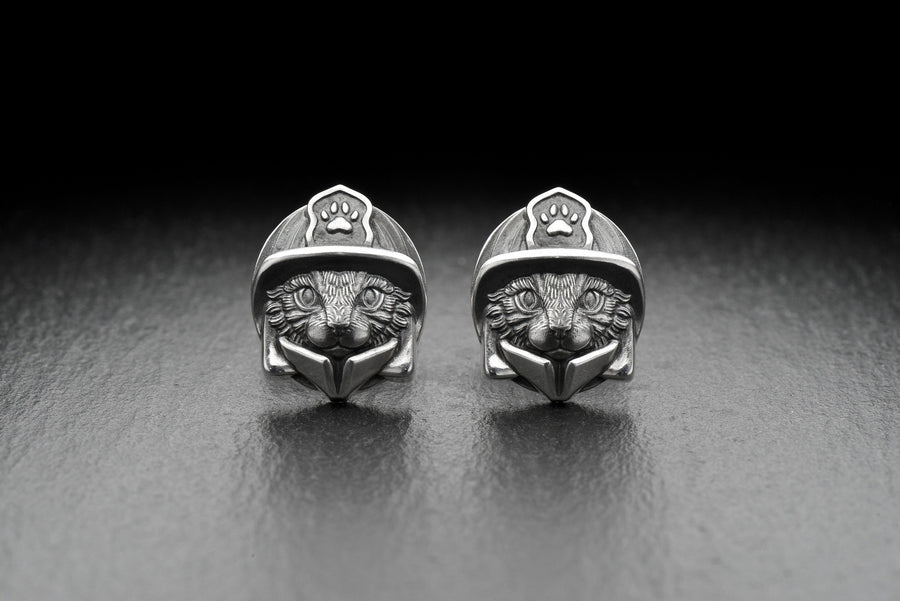 Sterling Silver Cat Fireman Cufflinks, Animal Jewelry, Heroic Feline Design (etsy image id: 7807057361)